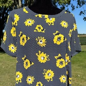 Banana Republic Navy Floral Scoop Neck Short Sleeve Blouse Loose Fit Women’s XS